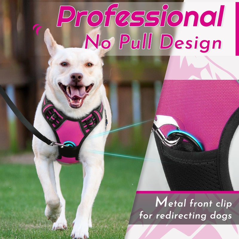 Eagloo Dog Harness for Large Dogs, No Pull Service Vest with Reflective Strips and Control Handle, Adjustable and Comfortable for Easy Walking, No Choke Pet Harness with 2 Metal Rings, Rose Red, L - Image 2